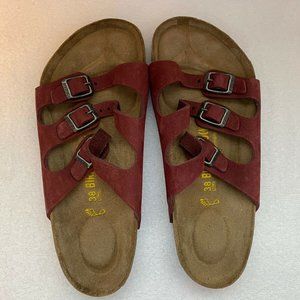 NEW Leather Birkenstocks EU 38 Red Florida Sandals